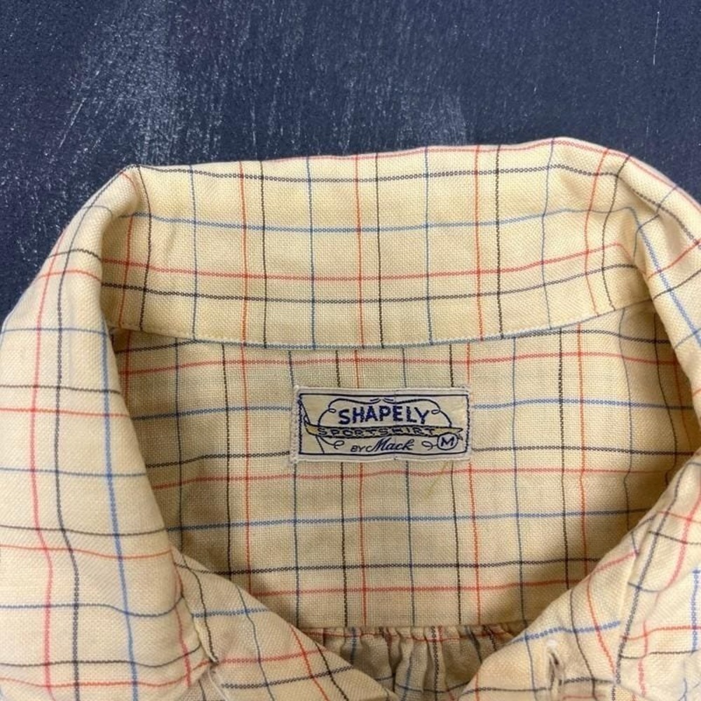 Vintage Shapley Mack Button Up Shirt Mens Medium Yellow 1940s Long Sleeve - Picture 3 of 7